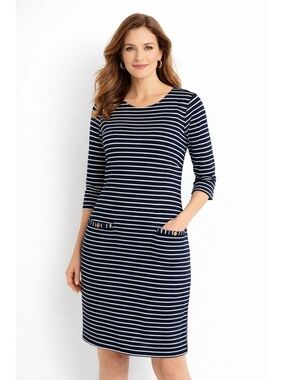 Nautical Preppy and Polished Sheath Office Dress w 3/4 sleeves, Size 14 Petite